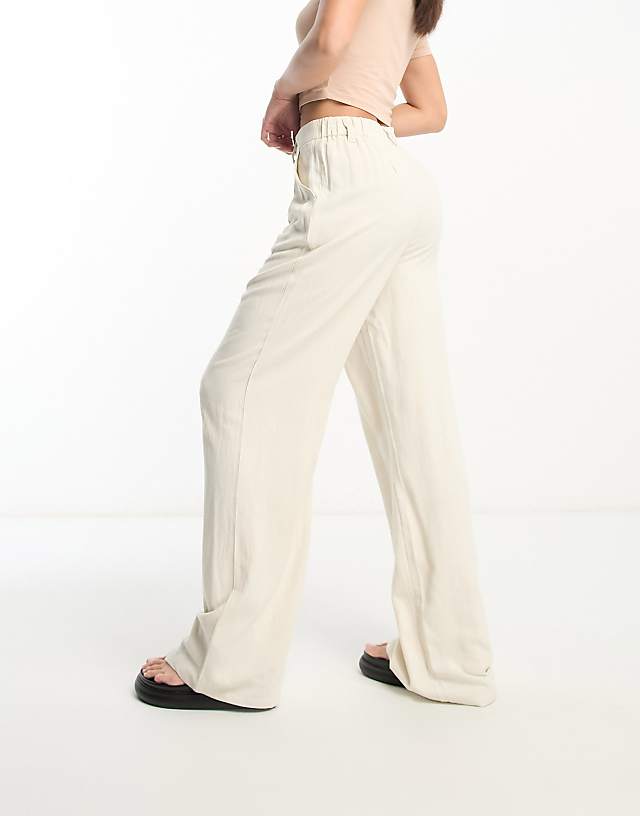 Asos ASOS DESIGN Tall Wide Leg Dad Trousers With Linen In Stone