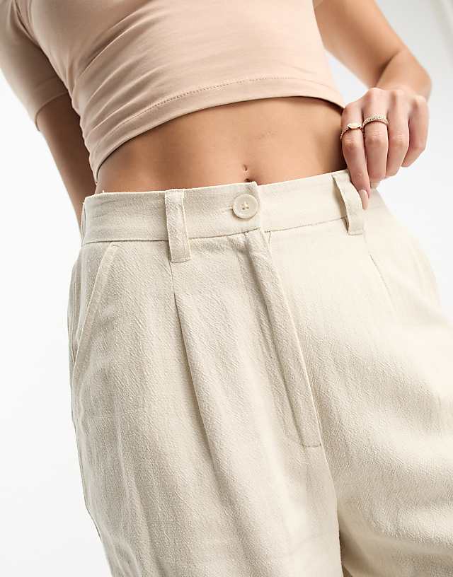 Asos ASOS DESIGN Tall Wide Leg Dad Trousers With Linen In Stone