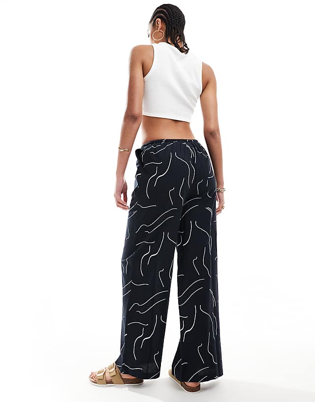 Asos ASOS DESIGN Tall Wide Leg Trouser With Linen In Mono Print