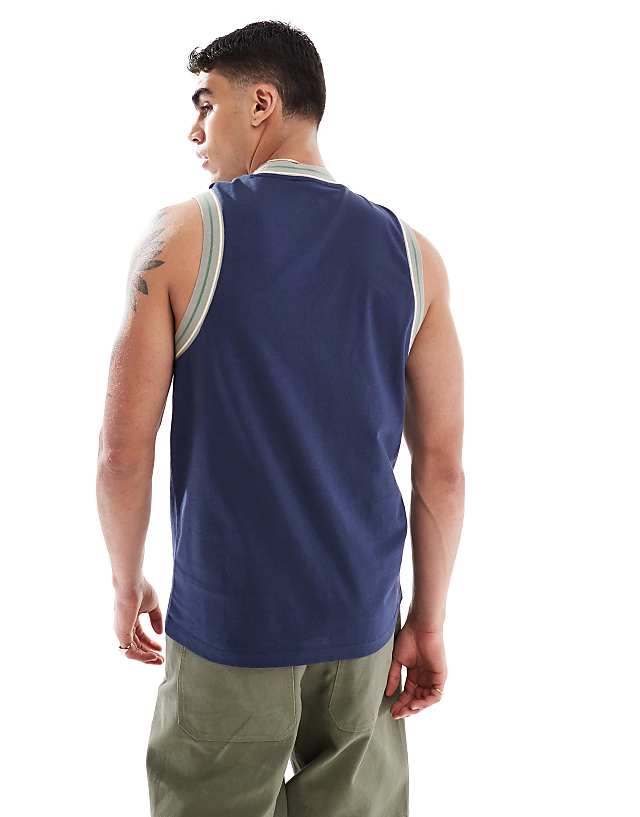 Asos ASOS DESIGN Tank With Sports Tipping And City Graphic In Navy