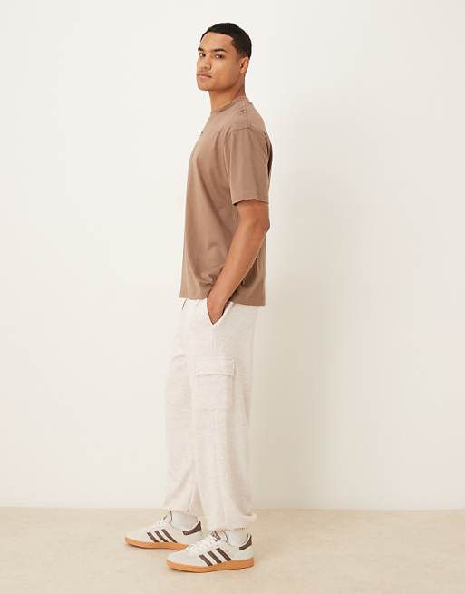 Asos ASOS DESIGN Tapered Fit Loopback Jogger With Cargo Pockets In Stone