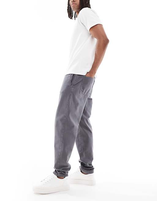 Asos ASOS DESIGN Tapered Pull On Chinos In Charcoal