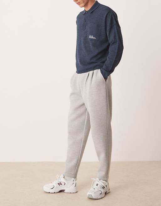 Asos ASOS DESIGN Tapered Scuba Jogger With Pleat Detail In Grey Marl