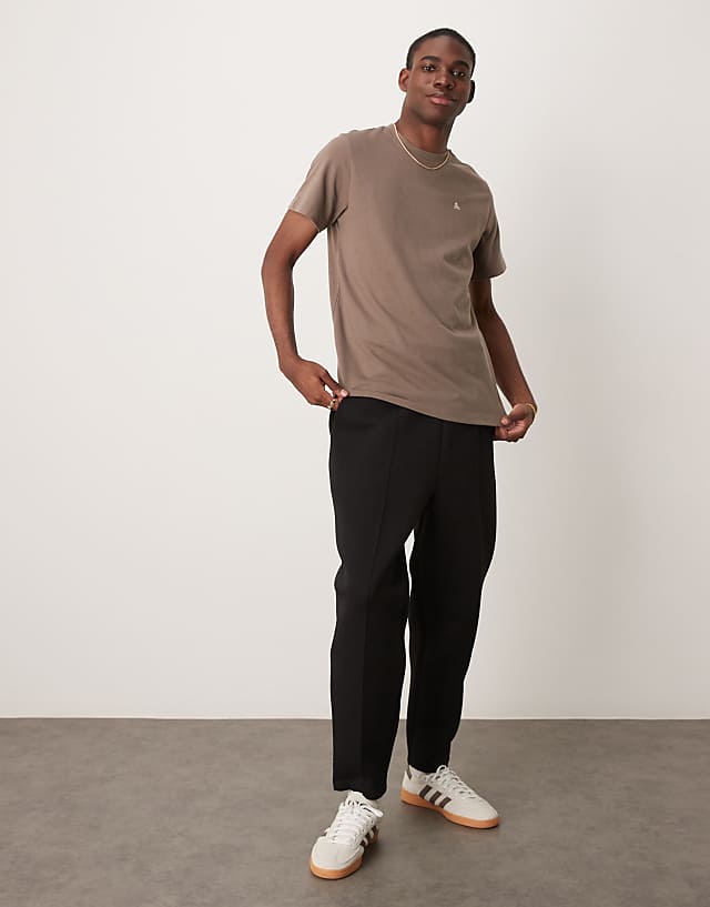 asos ASOS DESIGN tapered scuba jogger with pleat detail in black