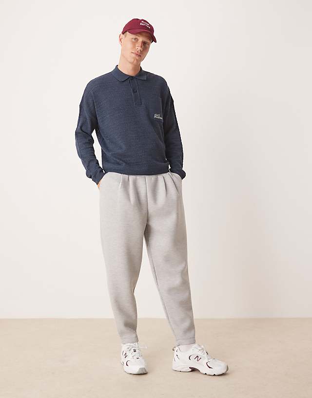 asos ASOS DESIGN tapered scuba jogger with pleat detail in grey marl