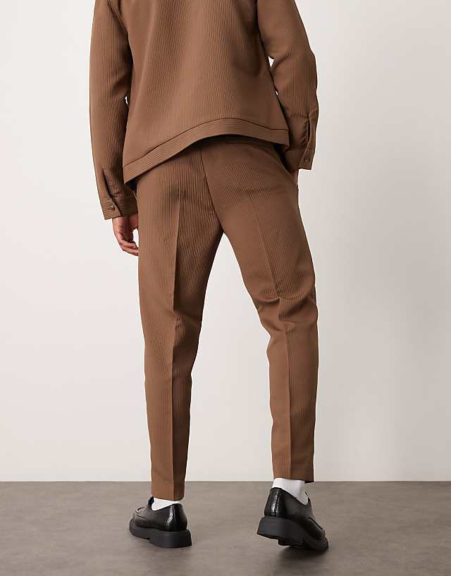 Asos ASOS DESIGN Tapered Smart Co-ord Pull On Trousers In Brown Rib