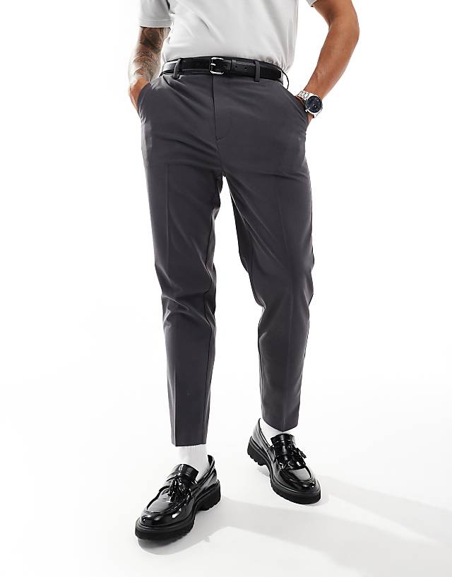 asos ASOS DESIGN tapered smart trousers in charcoal
