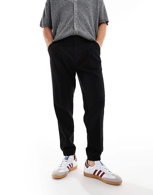 asos ASOS DESIGN tapered smart trousers with jogger cuff in black