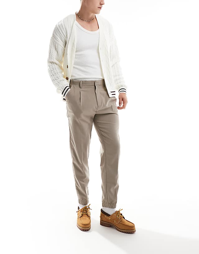 asos ASOS DESIGN tapered smart trousers with jogger cuff in stone