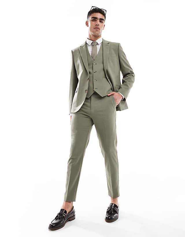 asos ASOS DESIGN tapered suit trousers in olive green