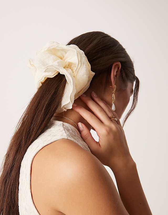 asos ASOS DESIGN texture layered scrunchie in soft white