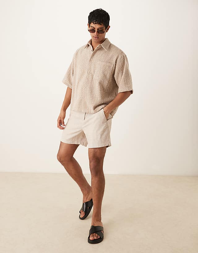 Asos ASOS DESIGN Textured Half Sleeve Shirt In Hessian