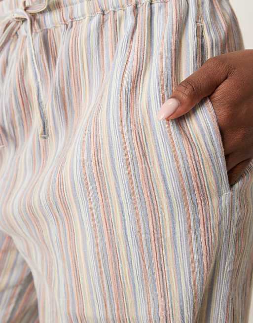 Asos ASOS DESIGN Textured Linen Look Wide Leg Pull On Trousers In Multi Stripe