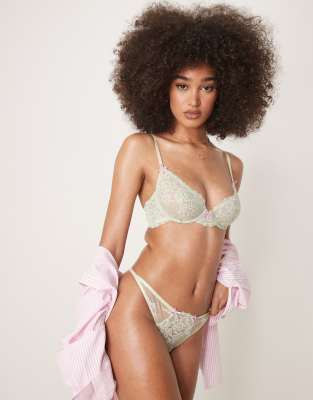 Asos ASOS DESIGN Thea Embroidery Lingerie Set In Sage Green