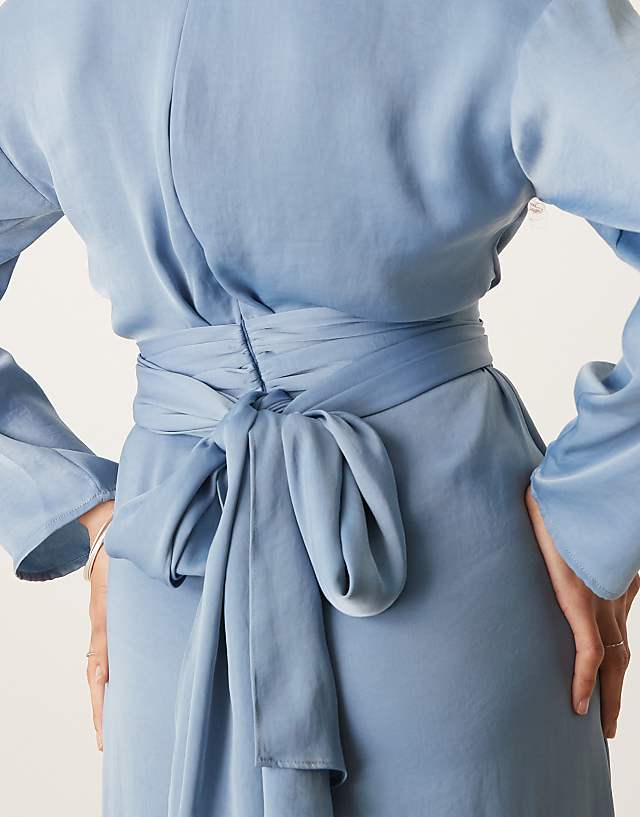 Asos ASOS DESIGN Tie Back Satin Maxi Dress In Steel Blue