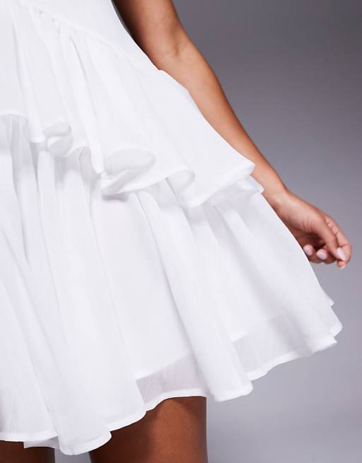 Asos ASOS DESIGN Tie Detail Mini Dress With Pintucks And Rara Skirt In White