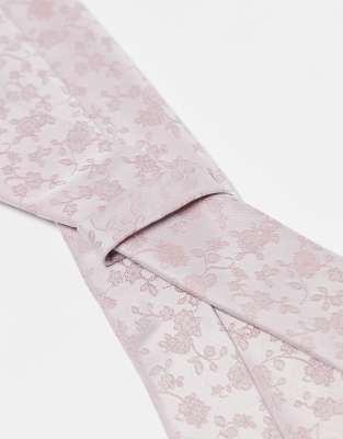 Asos ASOS DESIGN Tie With Floral Pocket Square In Pink