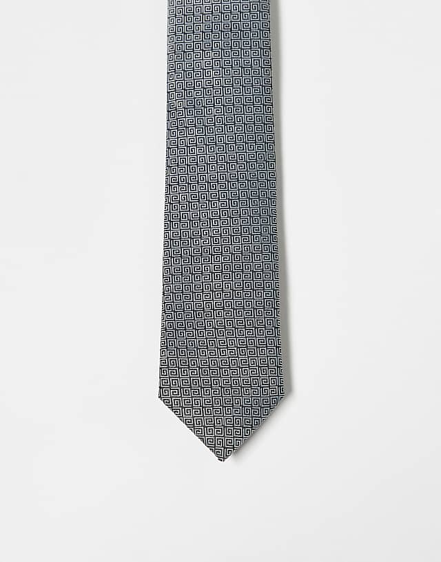 asos ASOS DESIGN tie with greek wave pattern in black