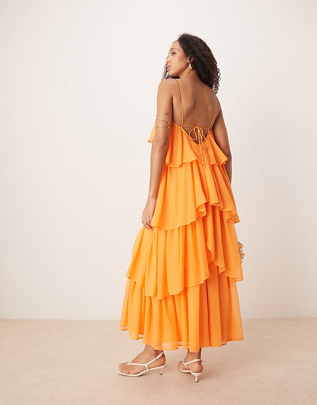 Asos ASOS DESIGN Tiered Cami Layered Maxi Dress In Bright Orange