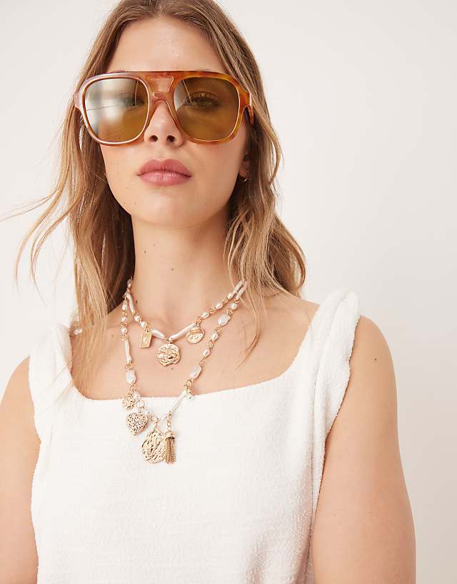 Asos ASOS DESIGN Twist Strap Square Neck Trapeze Top In White Boucle