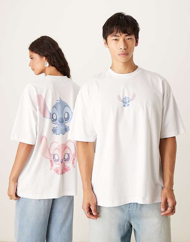 Asos ASOS DESIGN Unisex Oversize Disney T-shirt With Stich And Angel Prints In White