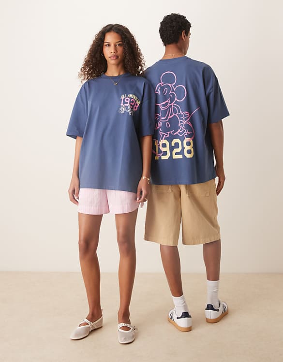 asos ASOS DESIGN unisex oversize t-shirt with Mickey Mouse puff print in navy