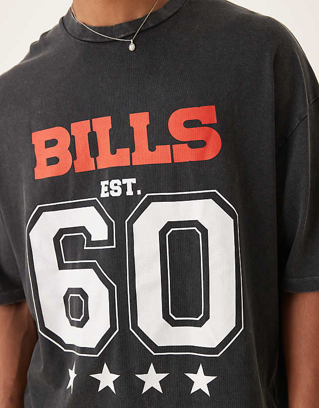 Asos ASOS DESIGN Unisex Oversized NFL T-shirt With Buffalo Bills Prints In Washed Black