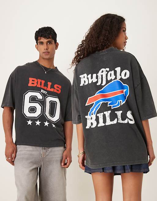 Asos ASOS DESIGN Unisex Oversized NFL T-shirt With Buffalo Bills Prints In Washed Black