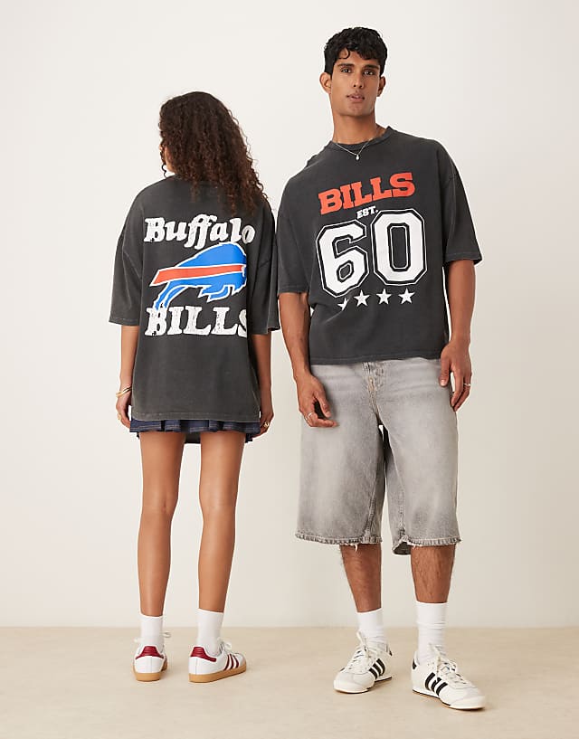 Asos ASOS DESIGN Unisex Oversized NFL T-shirt With Buffalo Bills Prints In Washed Black
