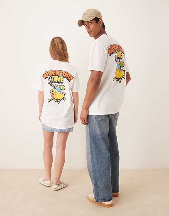 asos ASOS DESIGN unisex oversized t-shirt with Adventure Time prints in white