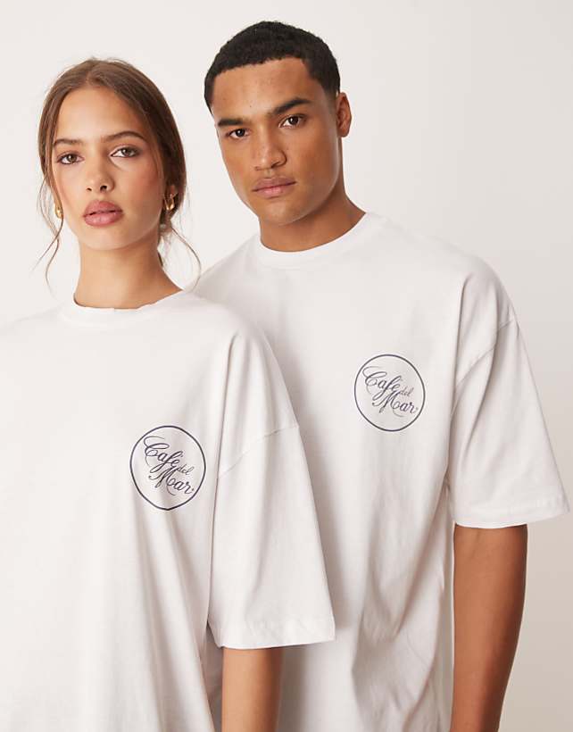 Asos ASOS DESIGN Unisex Oversized T-shirt With Cafe Del Mar Prints In White