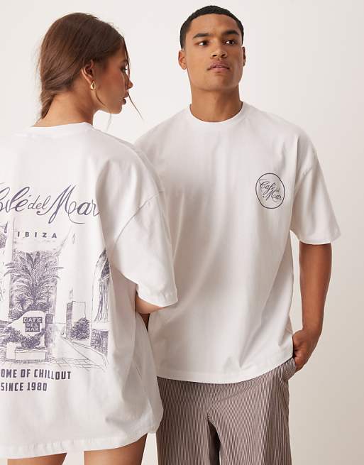 Asos ASOS DESIGN Unisex Oversized T-shirt With Cafe Del Mar Prints In White