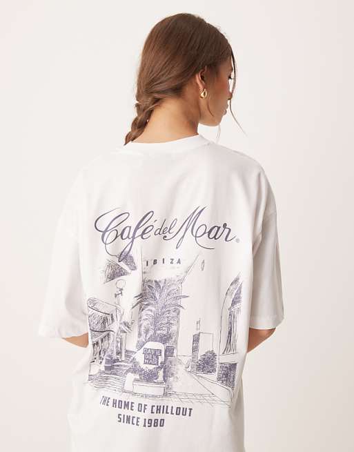 Asos ASOS DESIGN Unisex Oversized T-shirt With Cafe Del Mar Prints In White