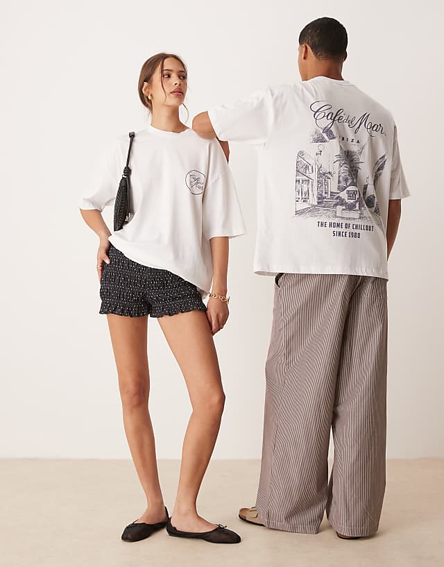 asos ASOS DESIGN unisex oversized t-shirt with Cafe Del Mar prints in white