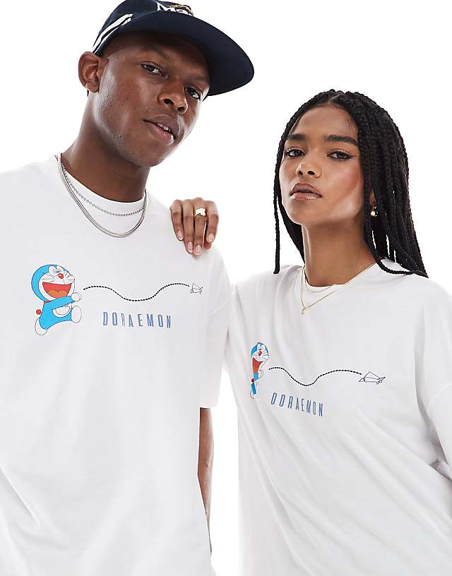Asos ASOS DESIGN Unisex Oversized T-shirt With Doraemon Prints In White