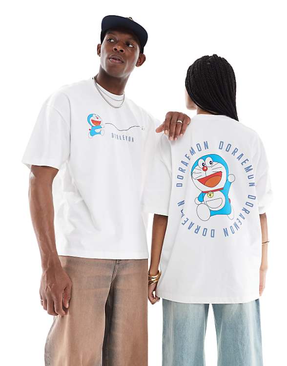asos ASOS DESIGN unisex oversized t-shirt with Doraemon prints in white