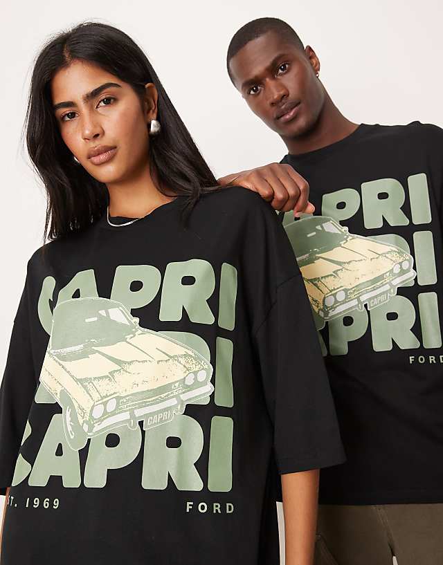 Asos ASOS DESIGN Unisex Oversized T-shirt With Ford Print In Black
