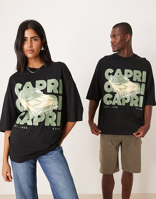 Asos ASOS DESIGN Unisex Oversized T-shirt With Ford Print In Black