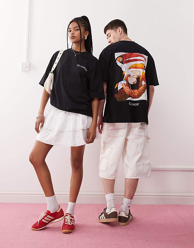 asos ASOS DESIGN unisex oversized t-shirt with Guinness prints in black