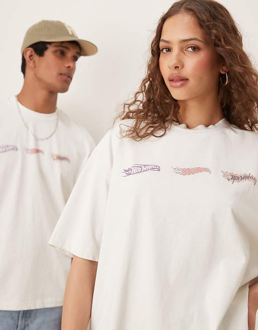 Asos ASOS DESIGN Unisex Oversized T-shirt With Hot Wheels Prints In White