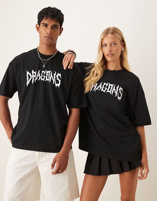 Asos ASOS DESIGN Unisex Oversized T-shirt With How To Train Your Dragon Toothless Prints In Black