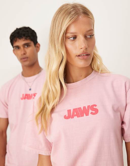 Asos ASOS DESIGN Unisex Oversized T-shirt With Jaws Prints In Pink