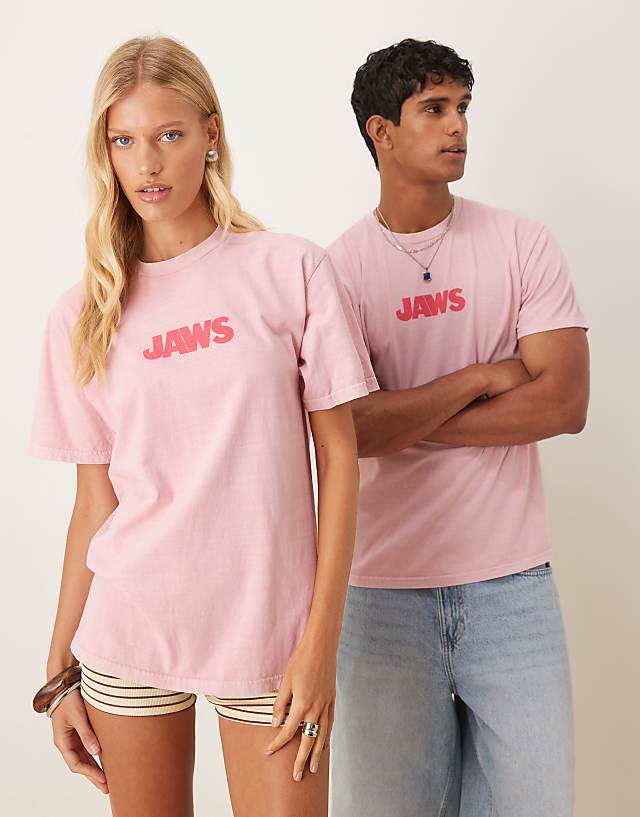 asos ASOS DESIGN unisex oversized t-shirt with Jaws prints in pink