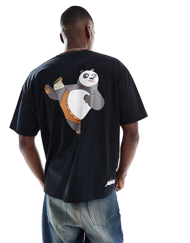 Asos ASOS DESIGN Unisex Oversized T-shirt With Kung Fu Panda Prints In Black