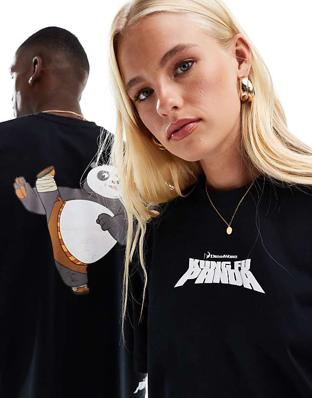 Asos ASOS DESIGN Unisex Oversized T-shirt With Kung Fu Panda Prints In Black