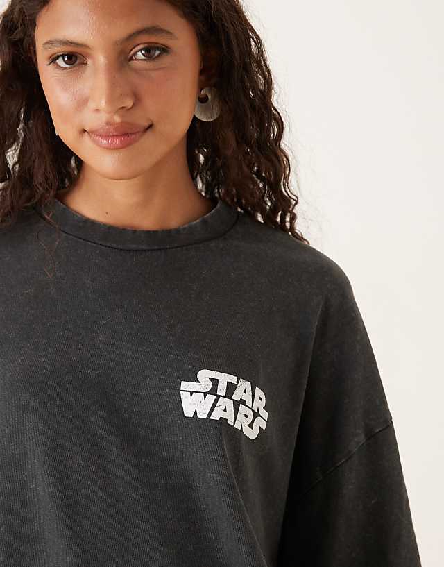 Asos ASOS DESIGN Unisex Oversized T-shirt With Star Wars Episode III Prints In Washed Black