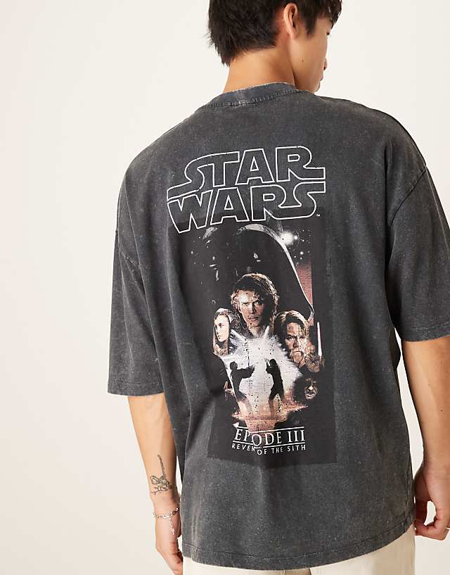 Asos ASOS DESIGN Unisex Oversized T-shirt With Star Wars Episode III Prints In Washed Black