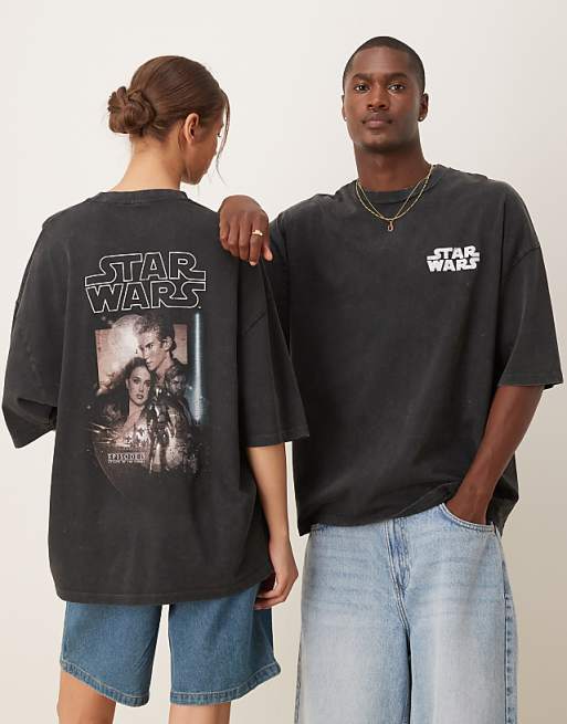 asos ASOS DESIGN unisex oversized t-shirt with Star Wars Episode II prints in washed black