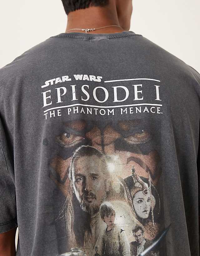 Asos ASOS DESIGN Unisex Oversized T-shirt With Star Wars Episode I Prints In Washed Black