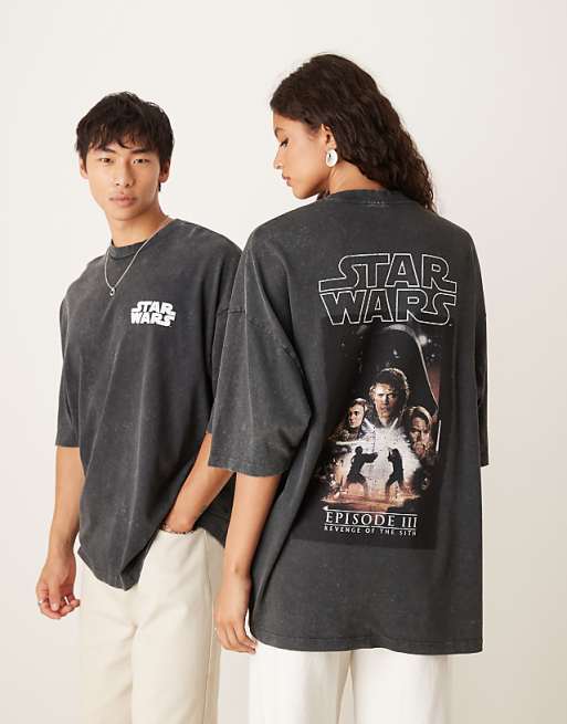 asos ASOS DESIGN unisex oversized t-shirt with Star Wars Episode III prints in washed black